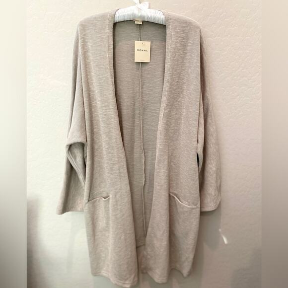DONNI | Open Front Cardigan Soft Gray Ribbed Knit Drape Sweater NWT | OSFA - Picture 1 of 6